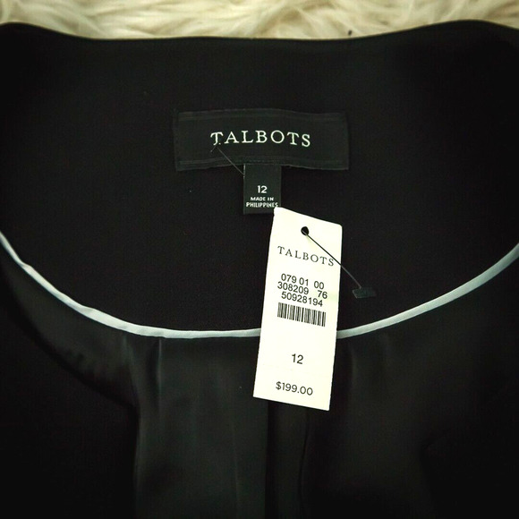 Talbots Size 12 Black Hook Eye Closure Long Sleeve Lined Career Work Blazer NEW - Picture 4 of 6